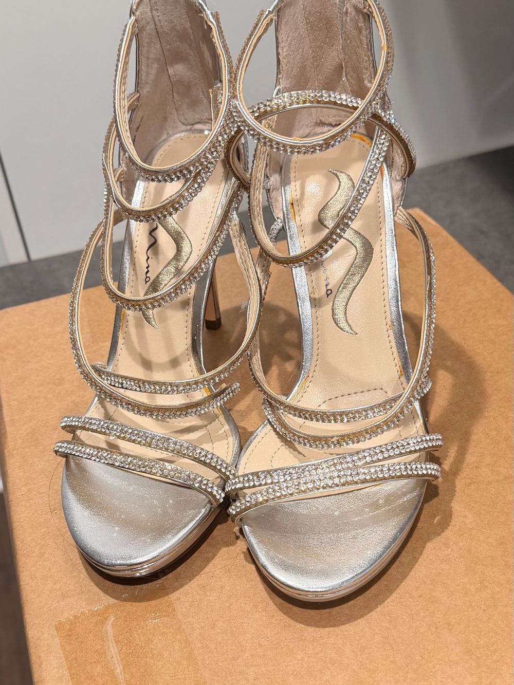 Rhinestone Strappy Silver High Heel Sandals